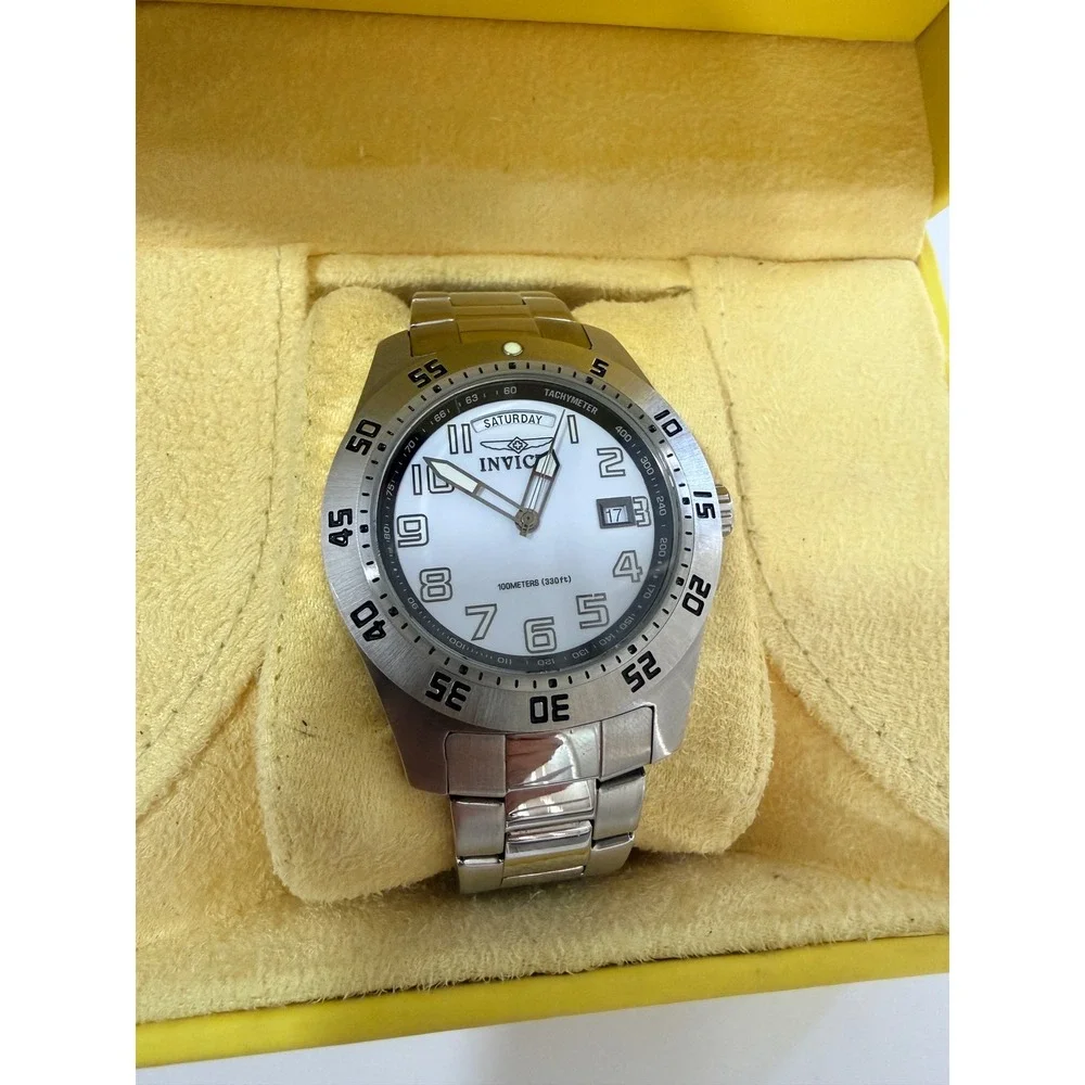 Invicta 5249 Wristwatch Mens OS Silver Good Stainless Steel Day Date White Dial
